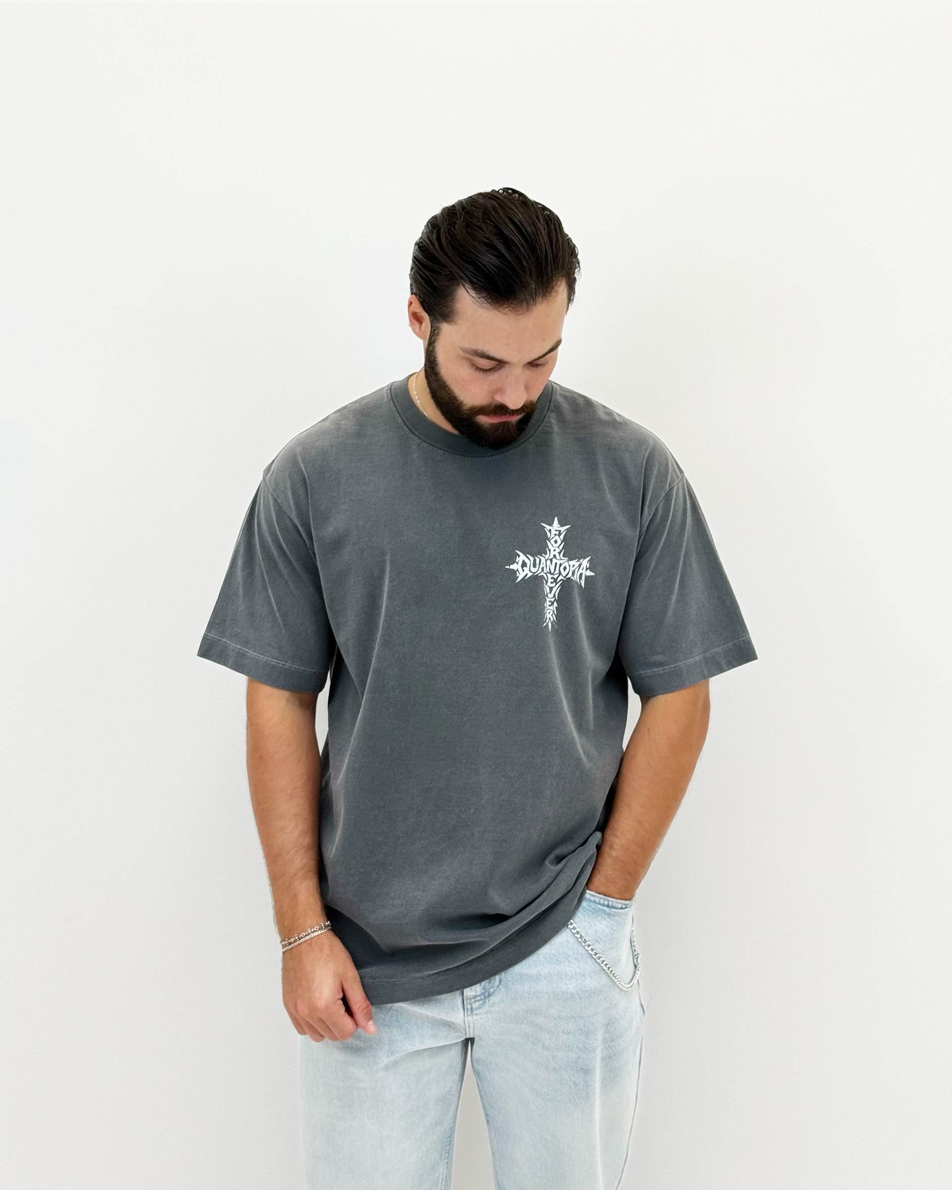 FOREVER CROSS T-SHIRT - GREY WASH